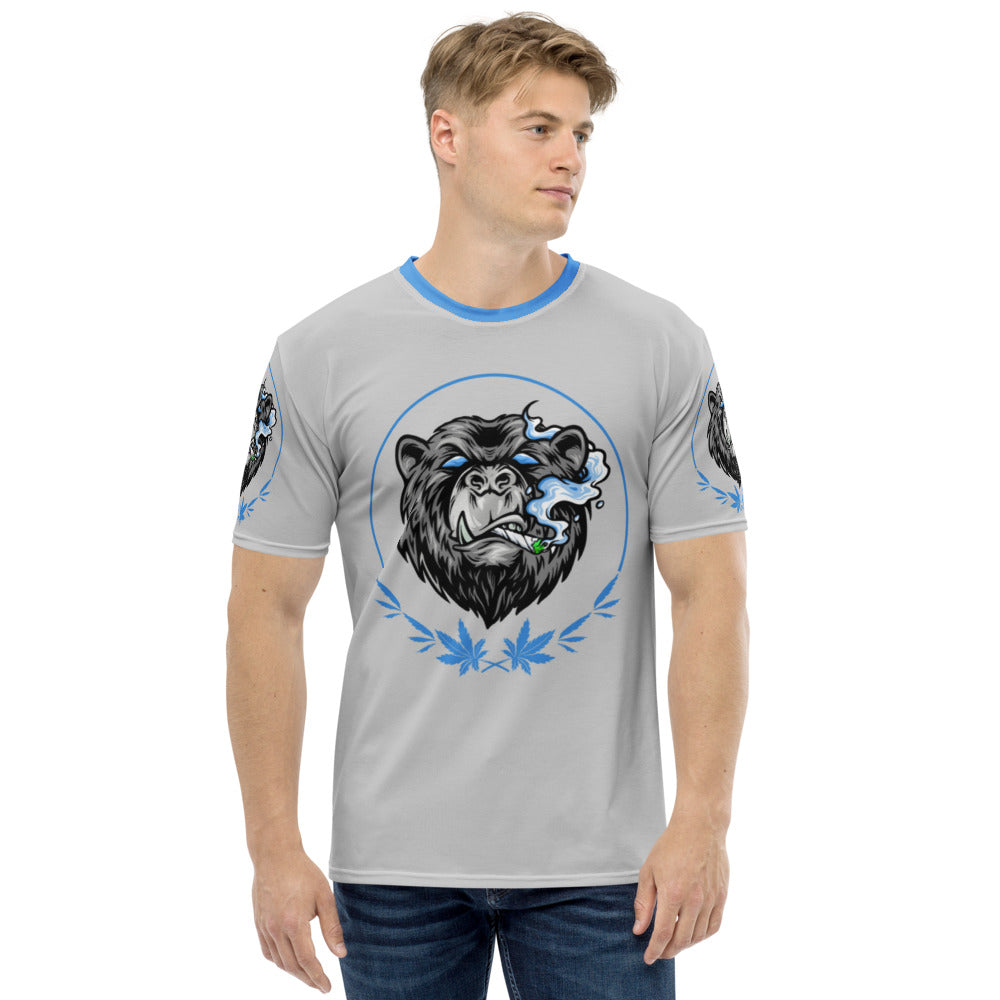 Stoners Only Grey & Blue Smoking Bear Men's T-shirt