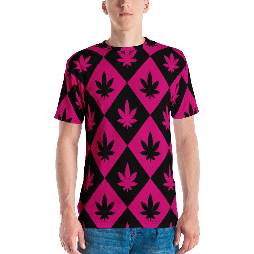 Black & Pink Stoners Only Weed Leaf Checker Board Men's t-shirt