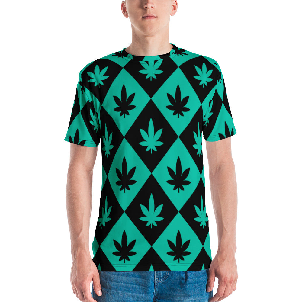 Black & Teal Stoners Only Weed Leaf Checker Board Men's t-shirt