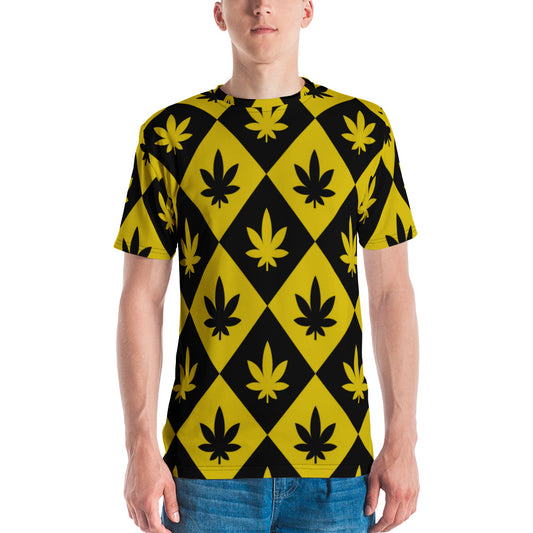 Black & Yellow Stoners Only Weed Leaf Checker Board Men's t-shirt