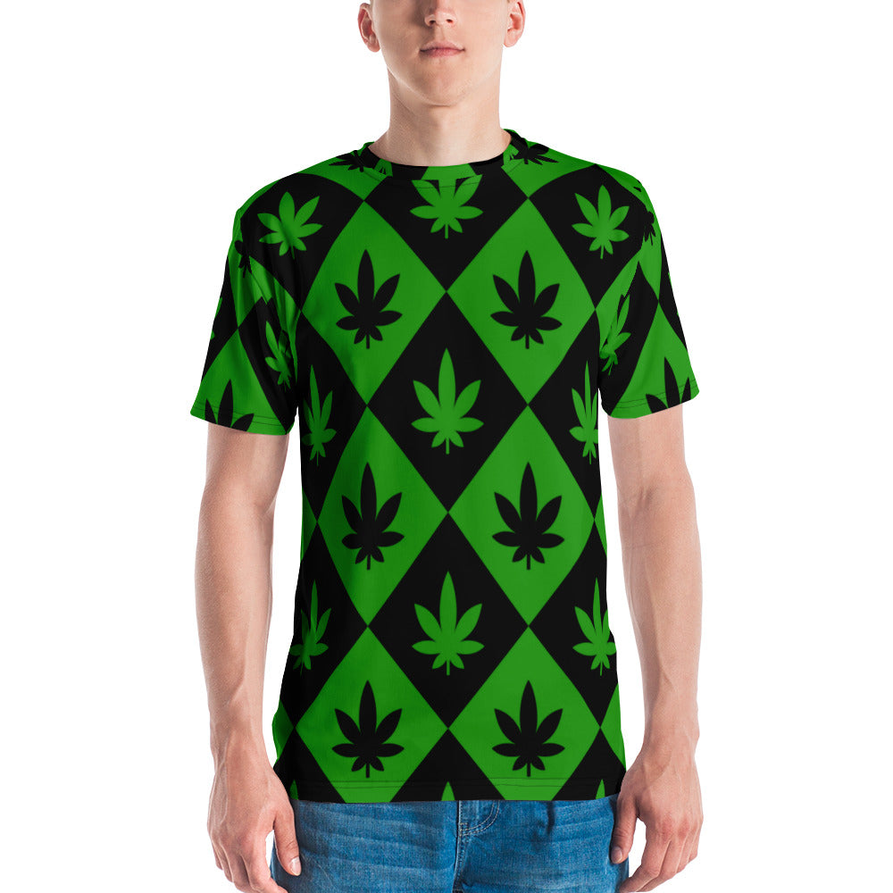 Black & Green Stoners Only Weed Leaf Checker Board Men's t-shirt