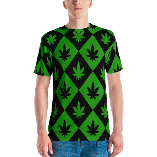 Black & Green Stoners Only Weed Leaf Checker Board Men's t-shirt