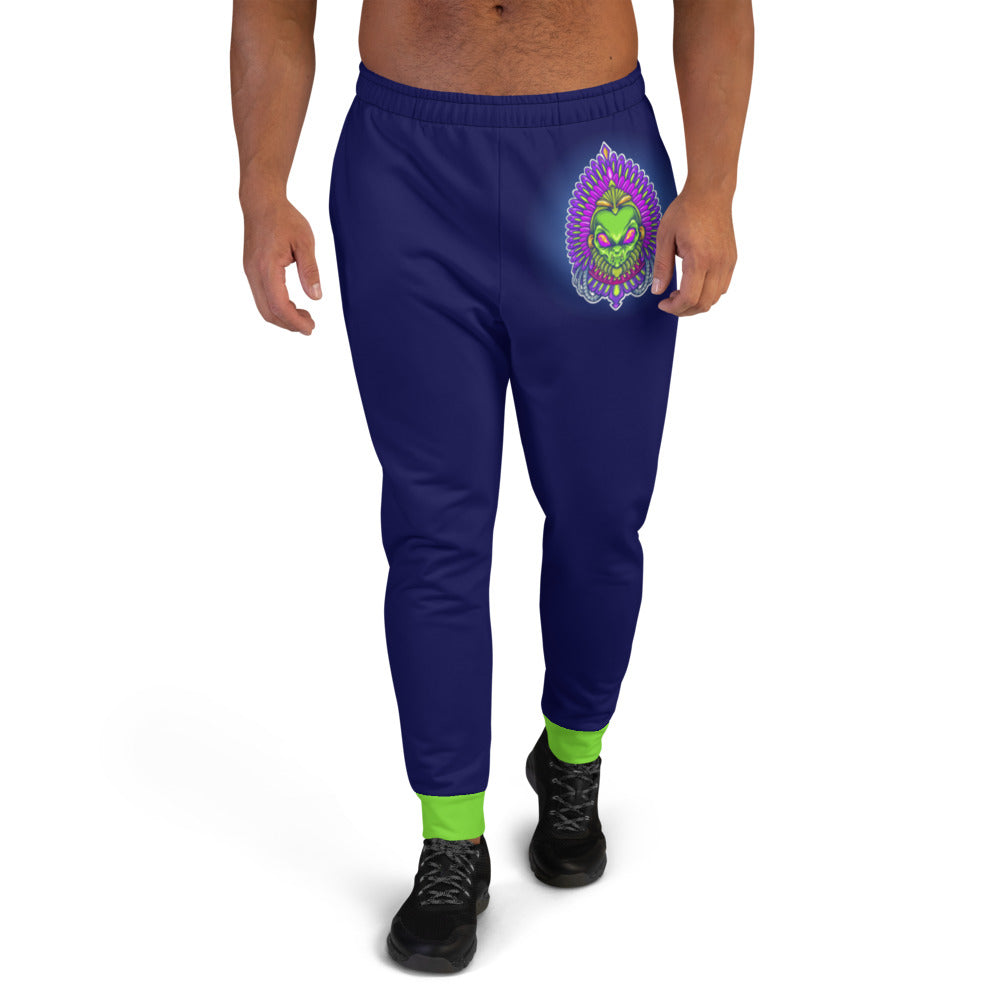 Navy Blue & Green Alien Aztec Indian Men's Joggers