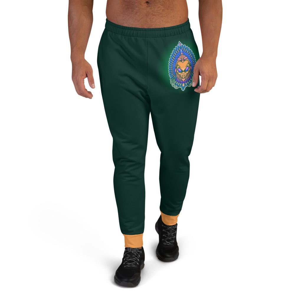 Dark Green & Golden Alien Aztec Indian Men's Joggers