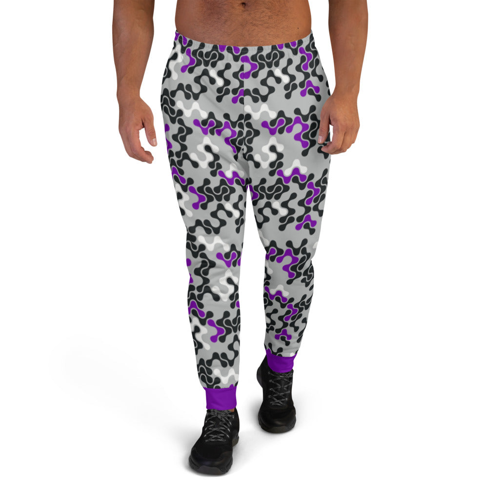 Purple, Black & White Abstract Men's Joggers