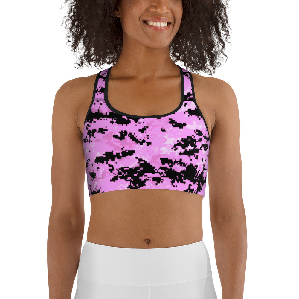 Pink, White & Black Camo Sports Bra