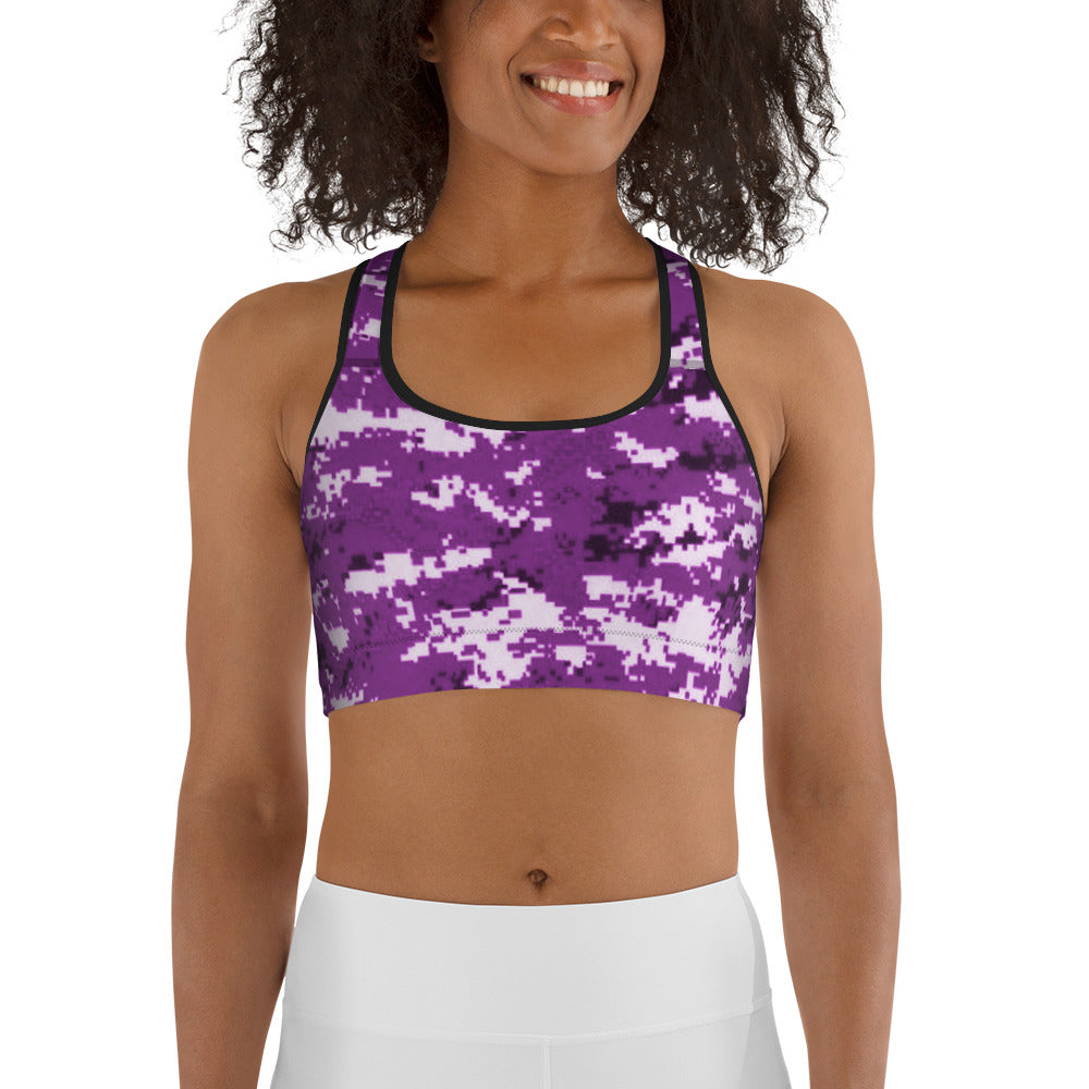 Purple, White & Black Camo Sports Bra