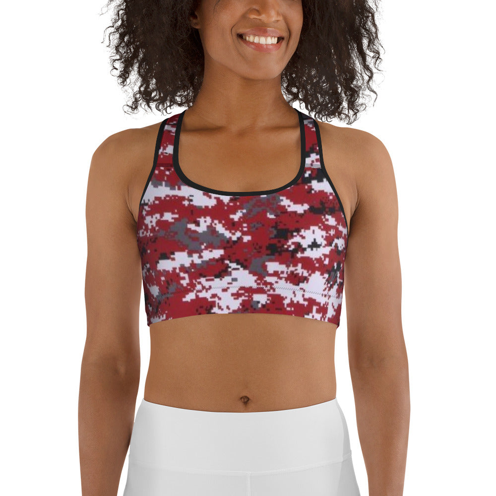 Red, White & Black Camo Sports Bra