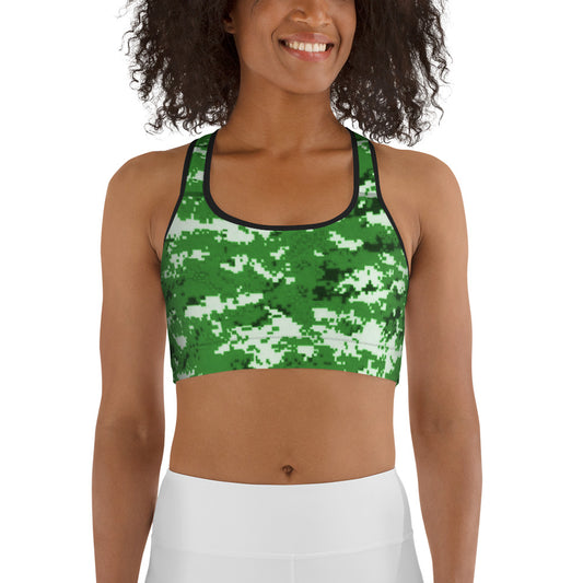 Green, White & Black Camo Sports Bra