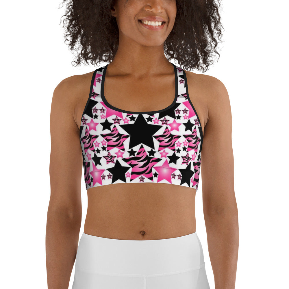 Pink, White & Black Stars & Stripes Sports bra