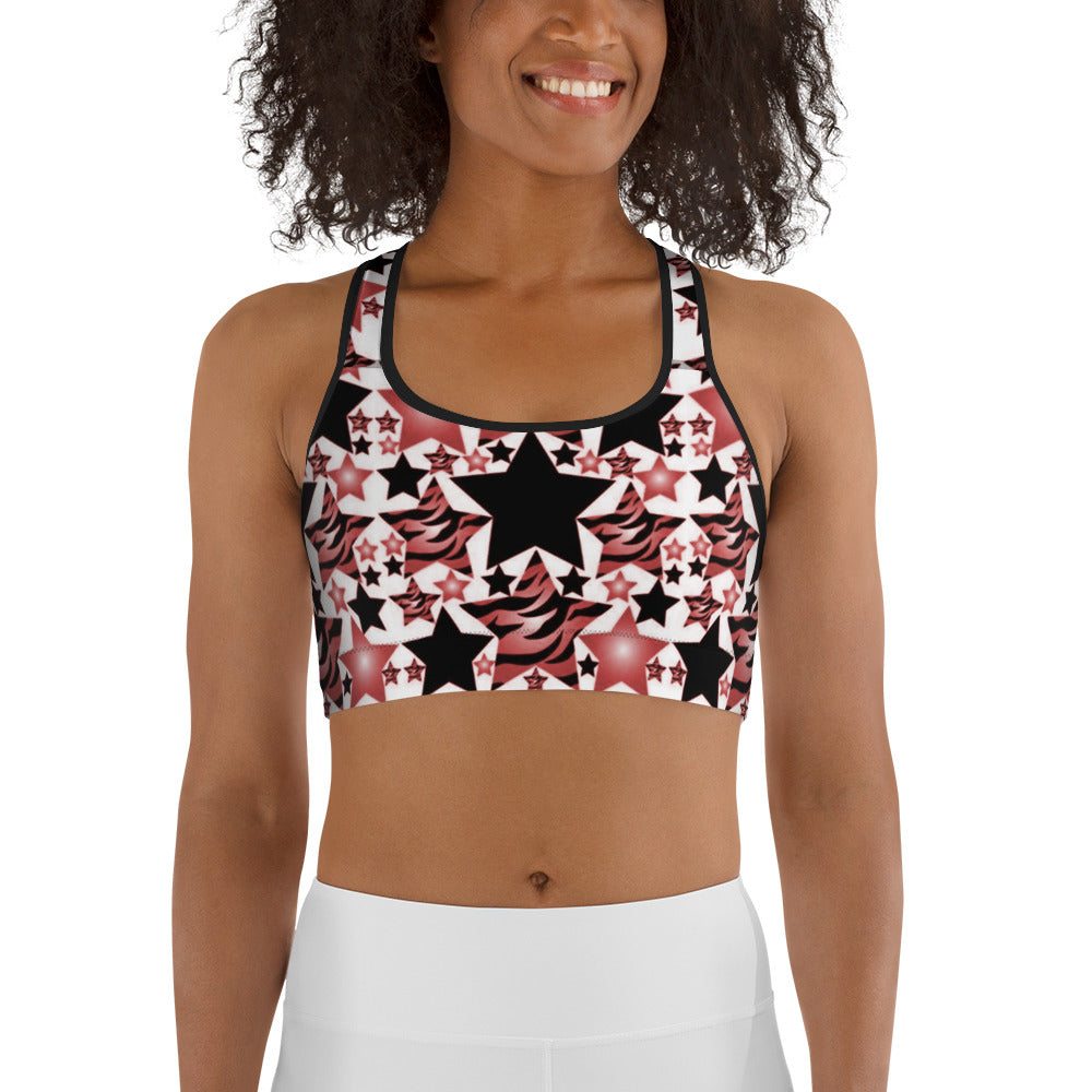 Red, White & Black Stars & Stripes Sports bra