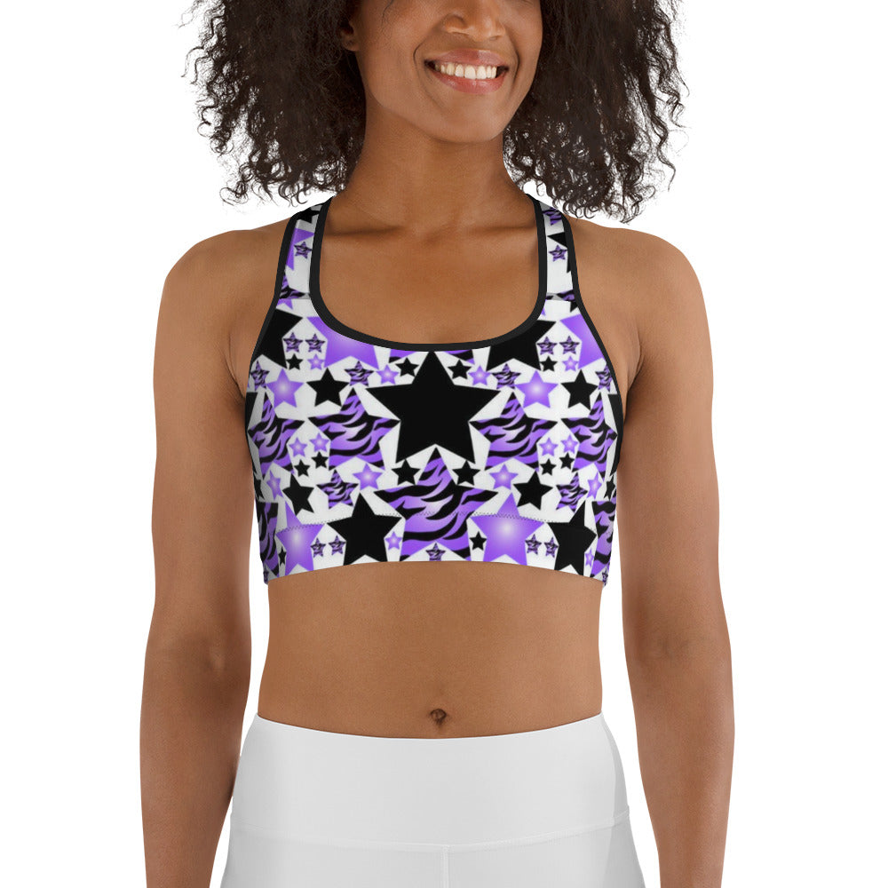 Purple, White & Black Stars & Stripes Sports bra