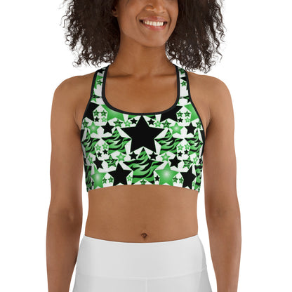 Green, White & Black Stars & Stripes Sports bra