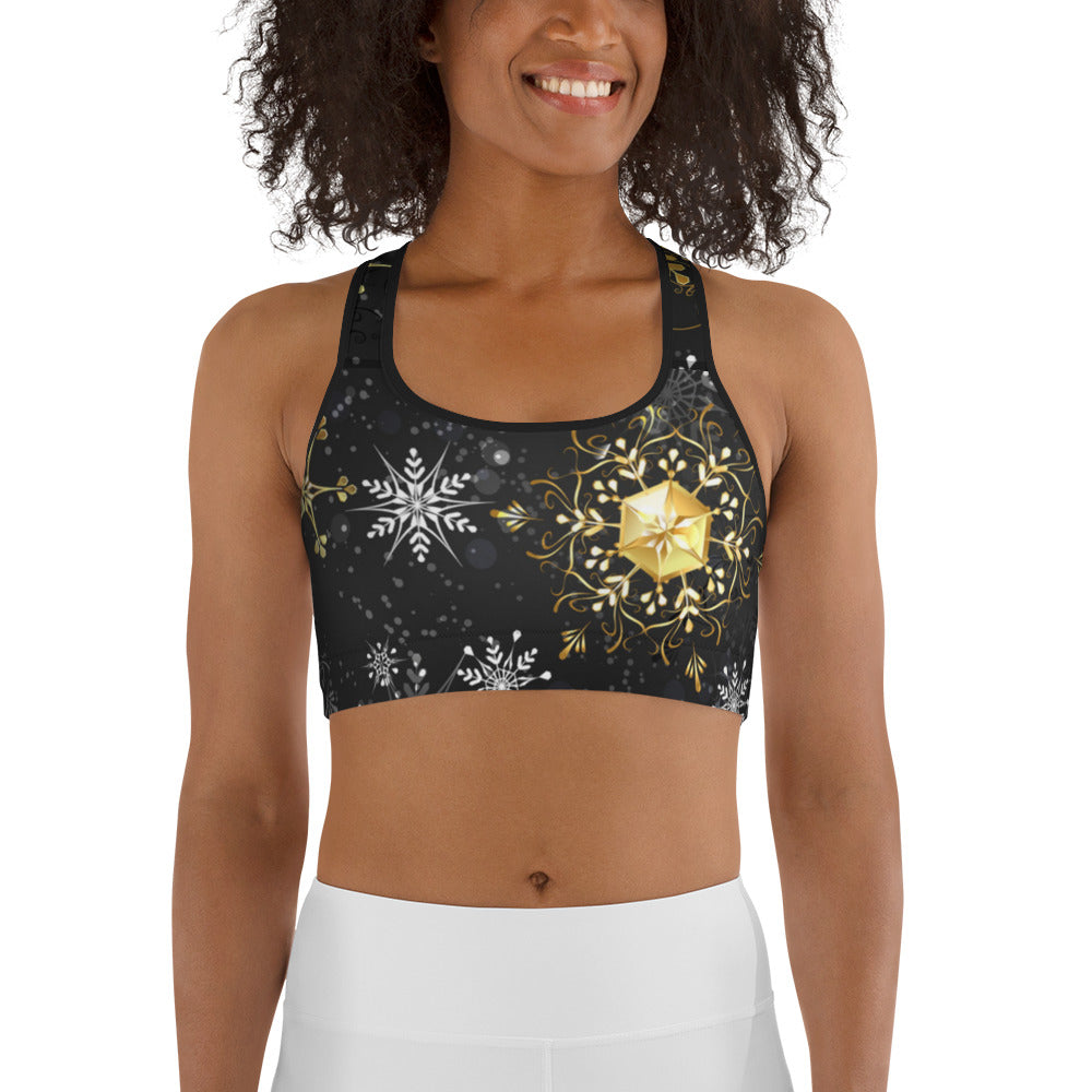 Black With Golden Snowflakes Sports bra