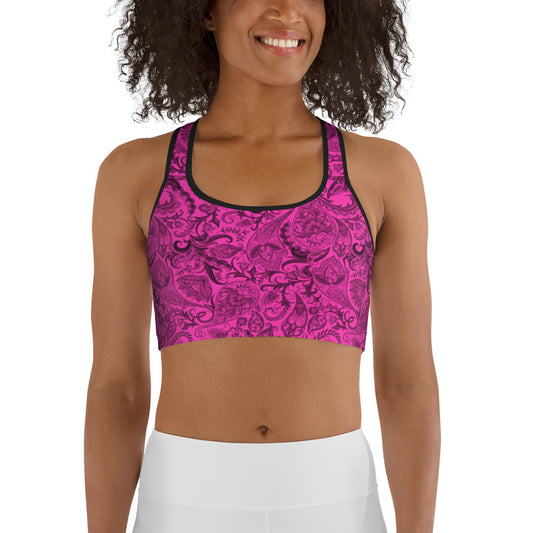 Cute Flower Pink & Black Sports bra