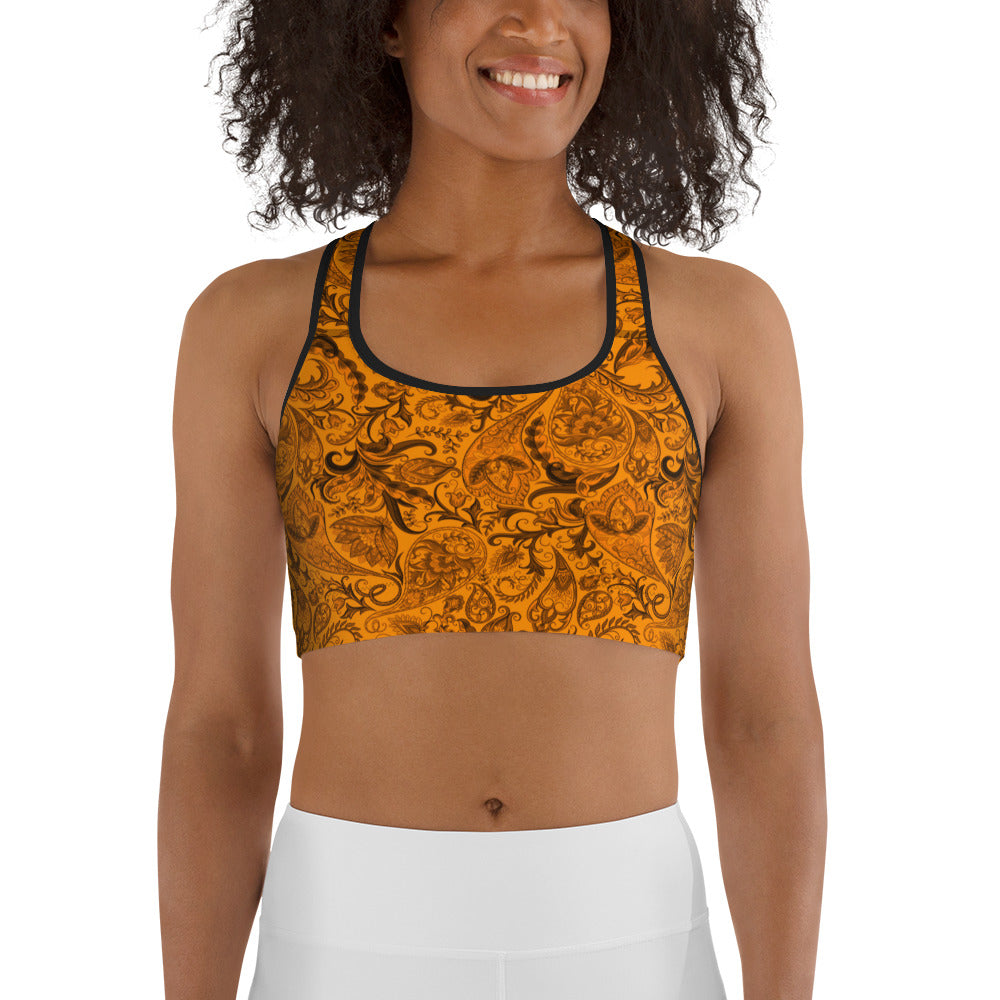 Cute Flower Orange & Black Sports bra