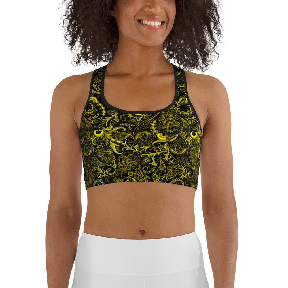 Cute Flower Black & Yellow Sports bra