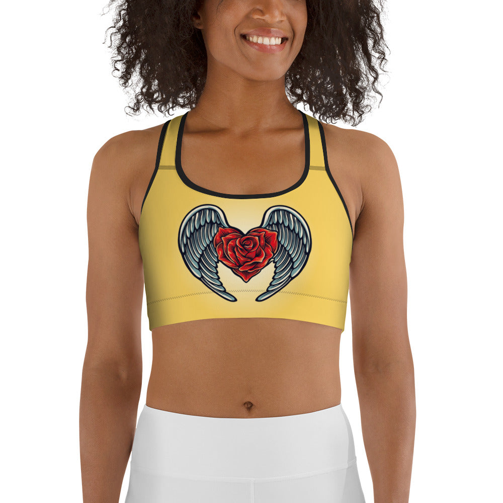 Yellow Angel Roses Sports bra