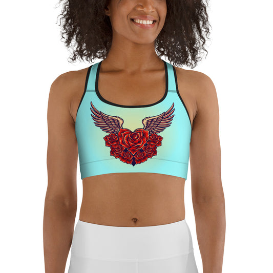 Light Blue Angel Roses Sports bra