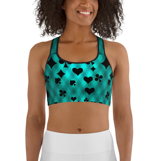 Teal & Black Playing Card Sports bra