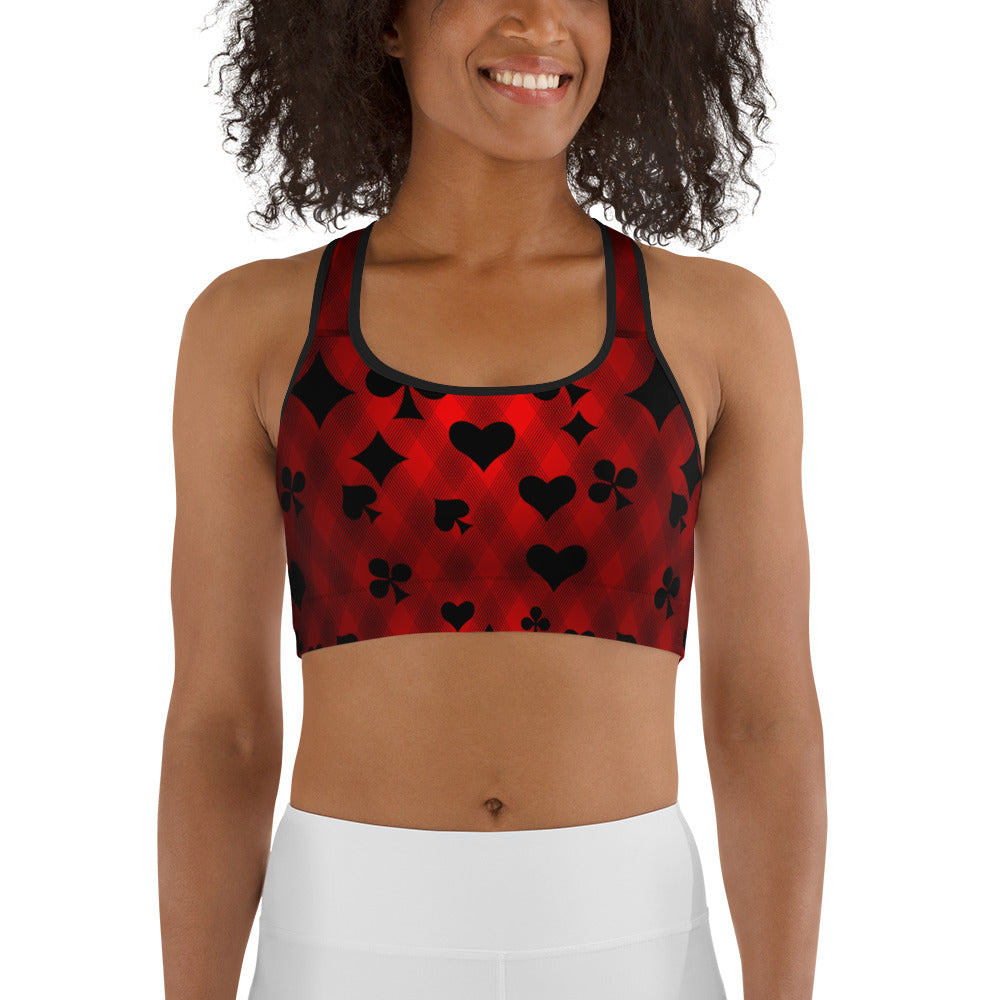 Red & Black Playing Card Sports bra