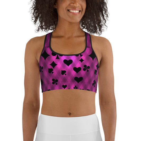 Pink & Black Playing Card Sports bra