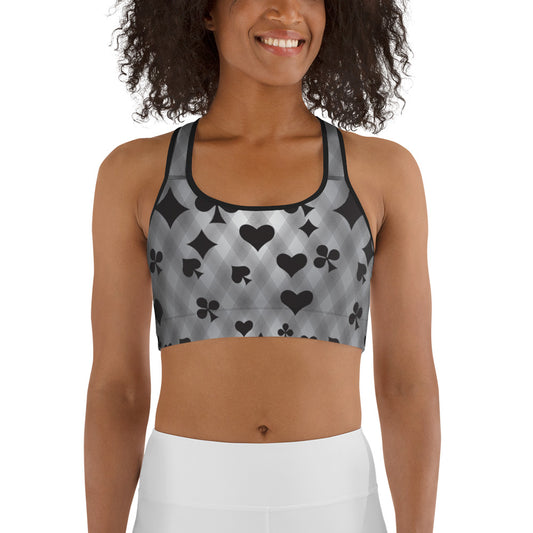 Grey & Black Playing Card Sports bra