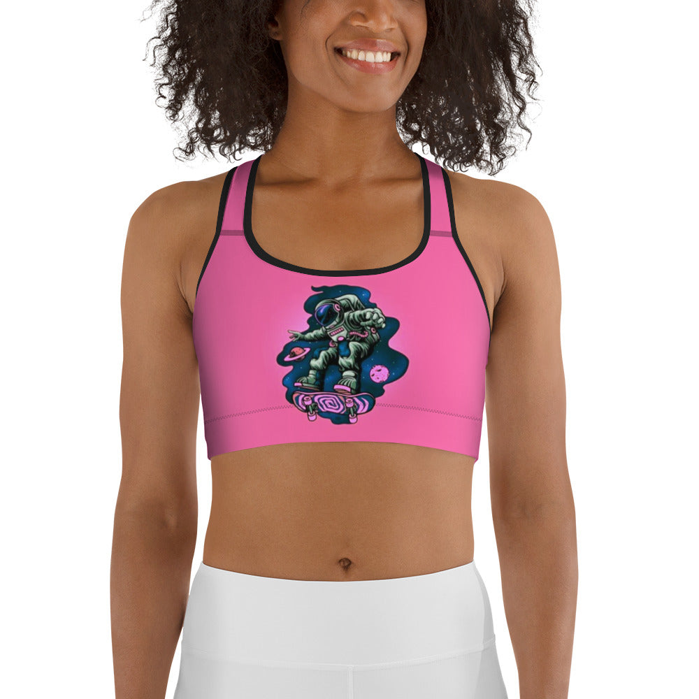 Trippy Skateboarding Astronaut Sports bra