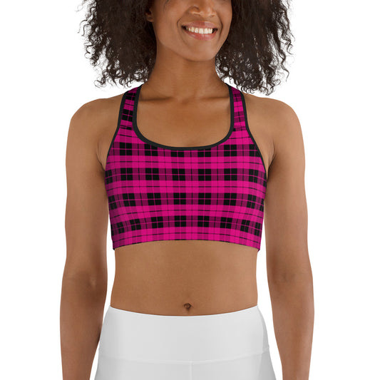 Pink & Black Plaid Sports bra