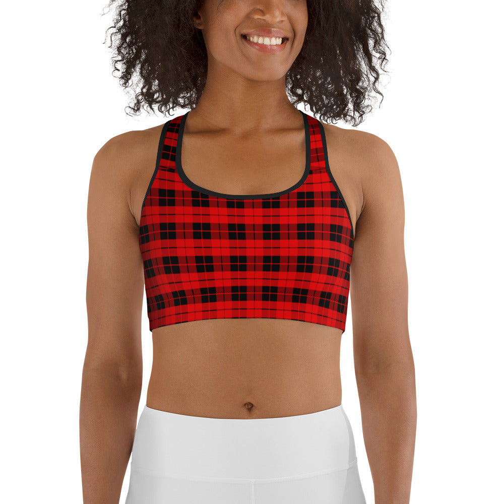 Red & Black Plaid Sports bra