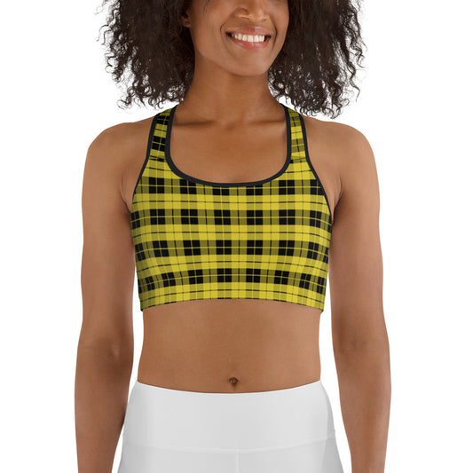 Yellow & Black Plaid Sports bra