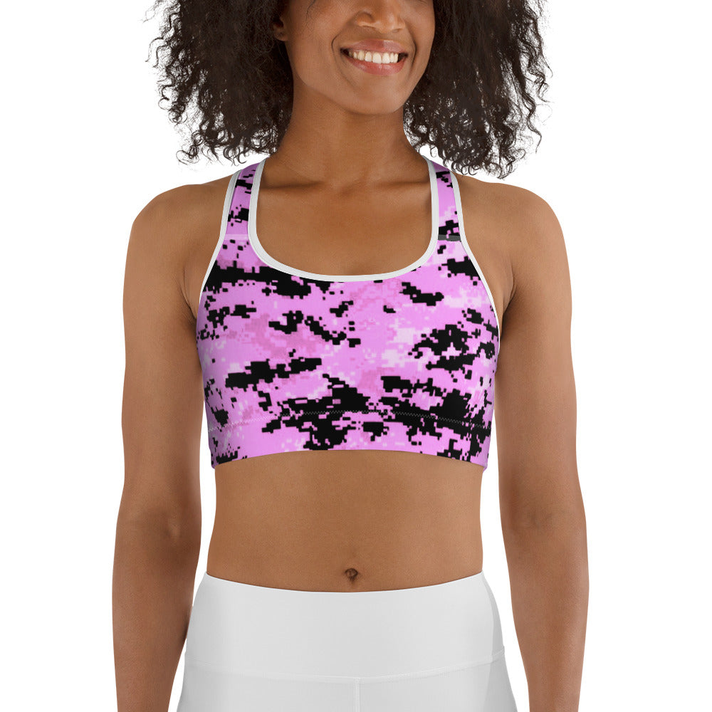 Pink, White & Black Camo Sports Bra