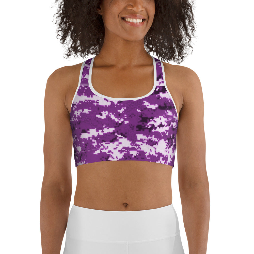 Purple, White & Black Camo Sports Bra