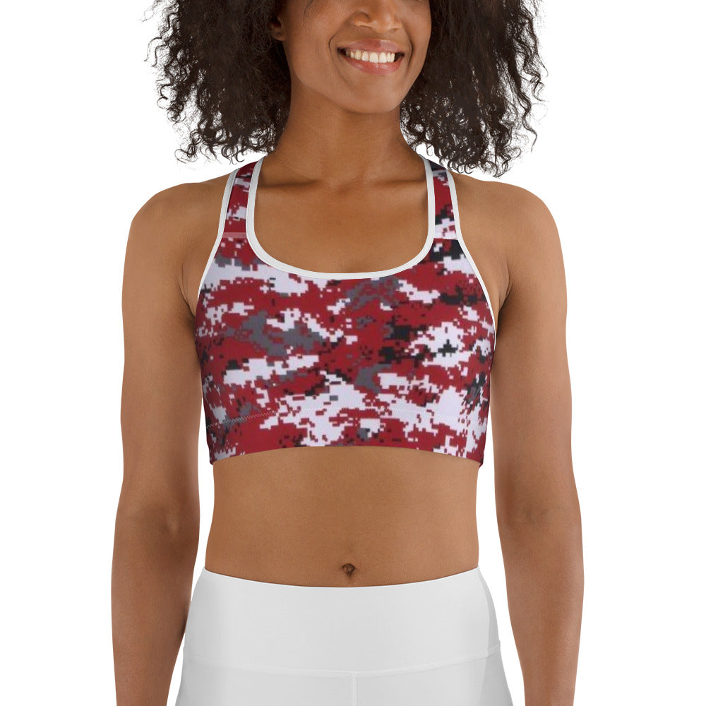 Red, White & Black Camo Sports Bra