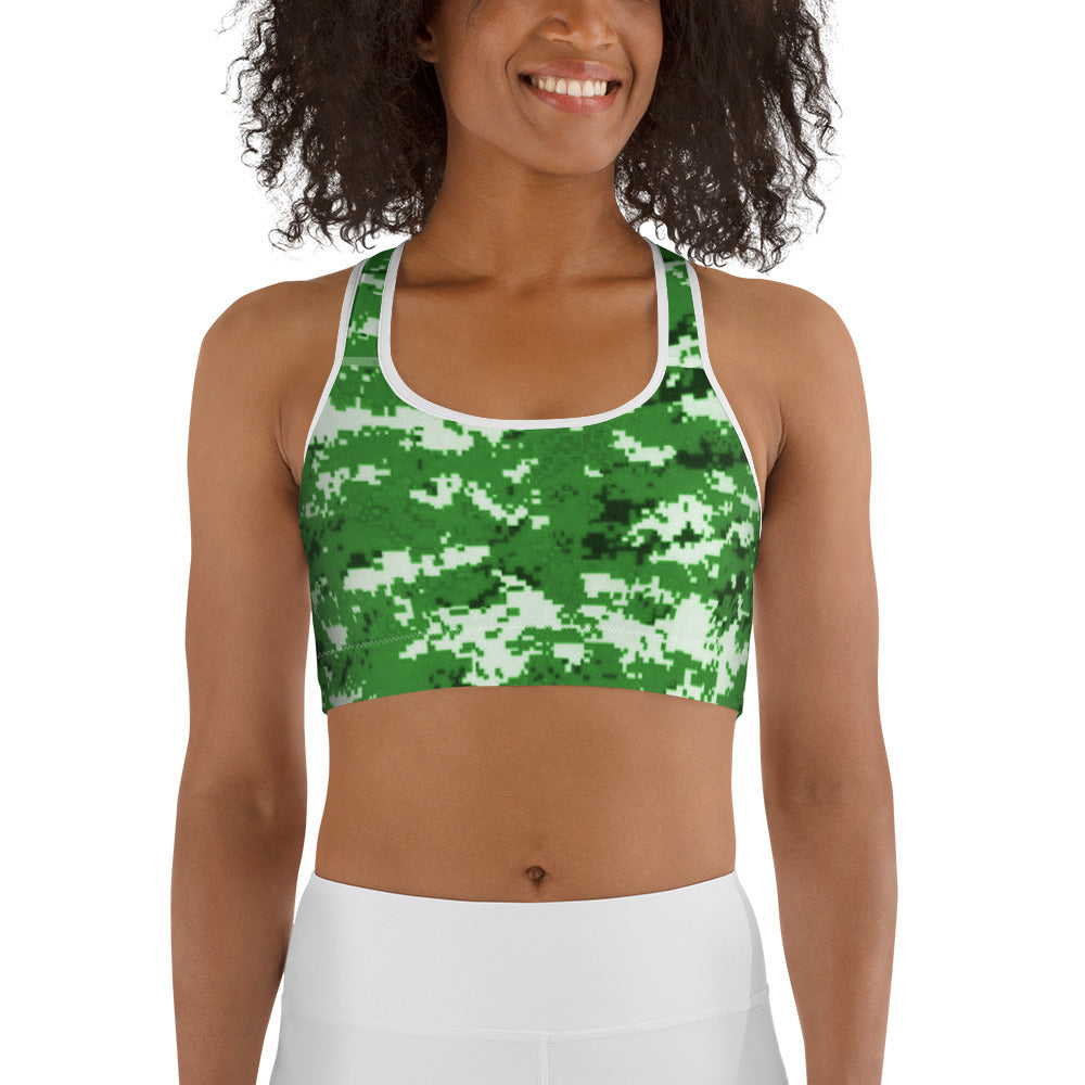 Green, White & Black Camo Sports Bra