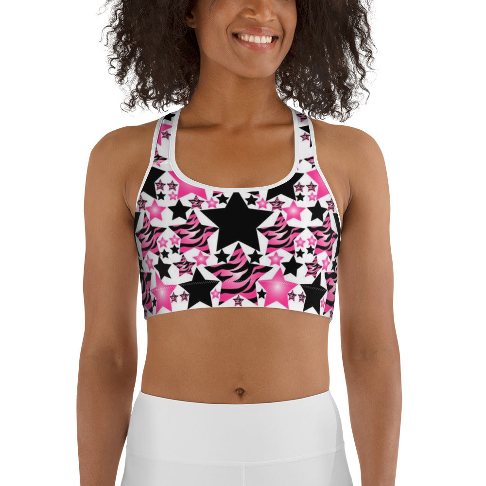 Pink, White & Black Stars & Stripes Sports bra