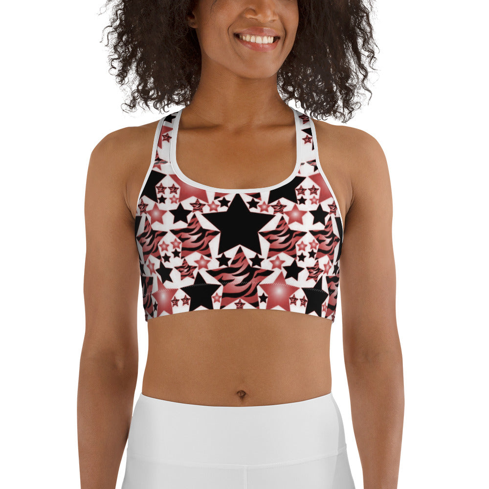 Red, White & Black Stars & Stripes Sports bra