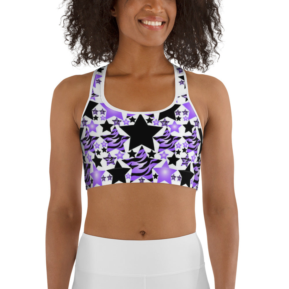 Purple, White & Black Stars & Stripes Sports bra