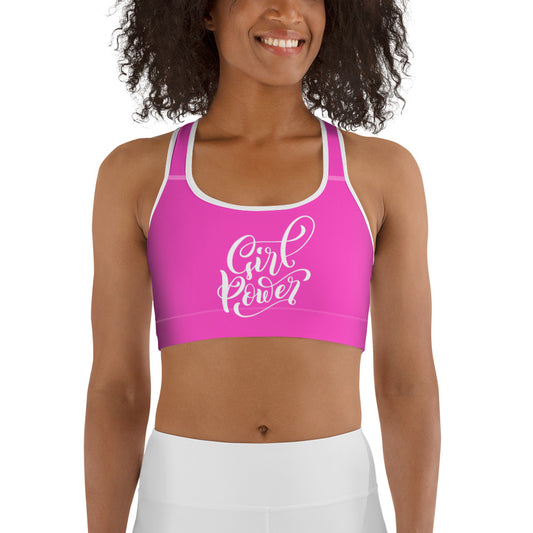 Pink & White Girl Power Sports bra