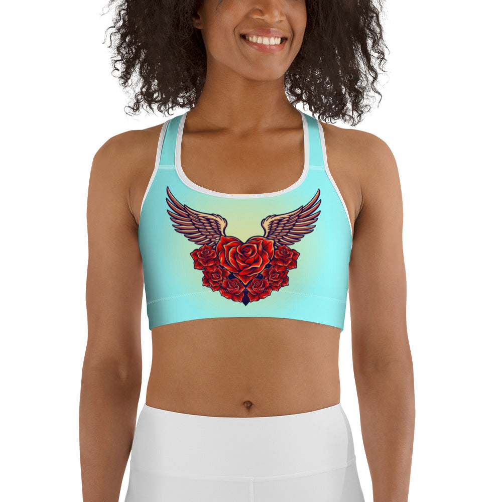 Light Blue Angel Roses Sports bra