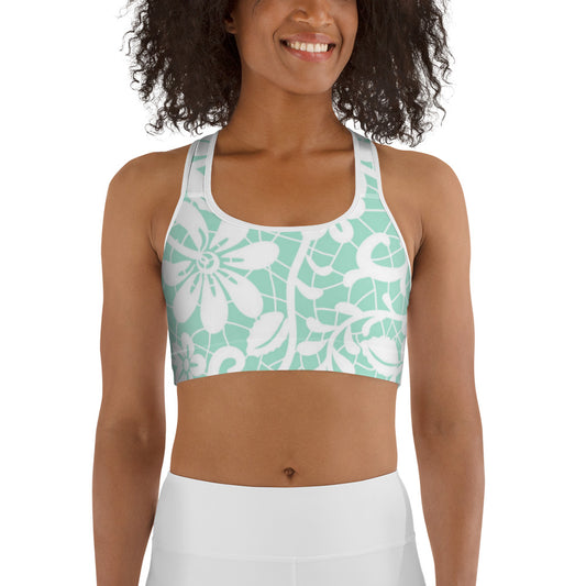 Cute Little Green Flower Sports bra