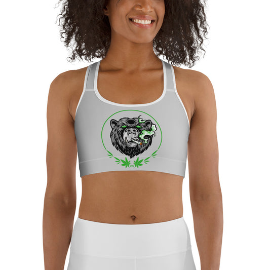 Stoners Only Grey & Green Smoking Bear Sports bra