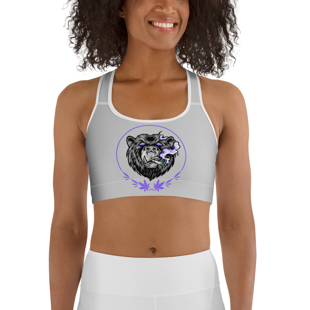 Stoners Only Grey & Purple Smoking Bear Sports bra