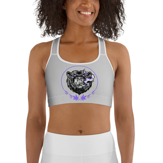 Stoners Only Grey & Purple Smoking Bear Sports bra