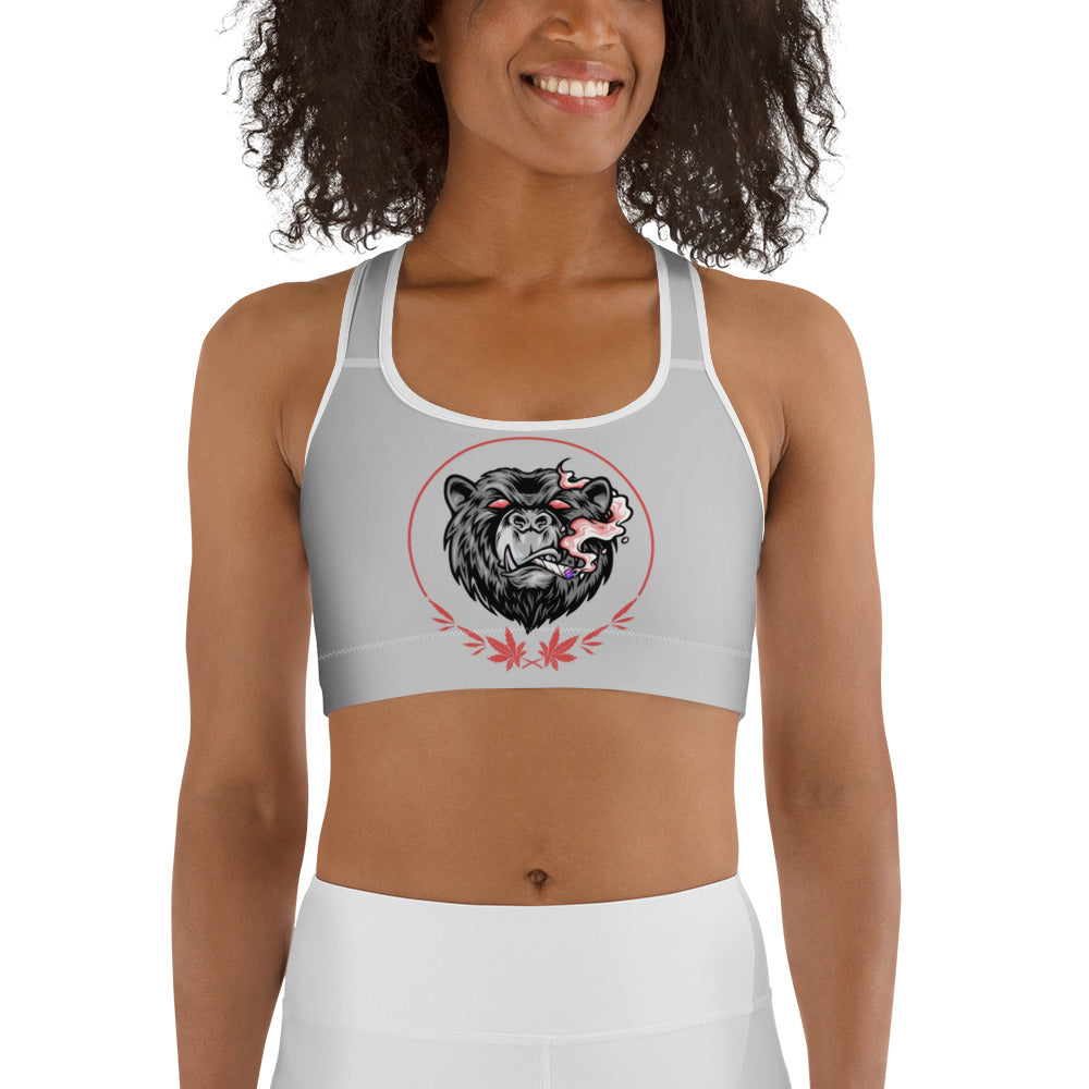 Stoners Only Grey & Red Smoking Bear Sports bra