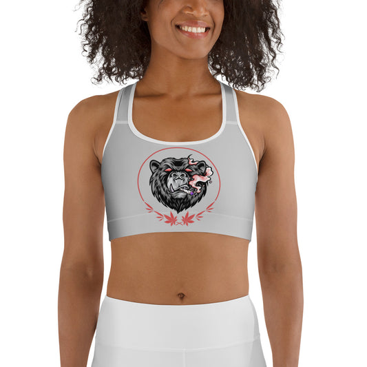 Stoners Only Grey & Red Smoking Bear Sports bra