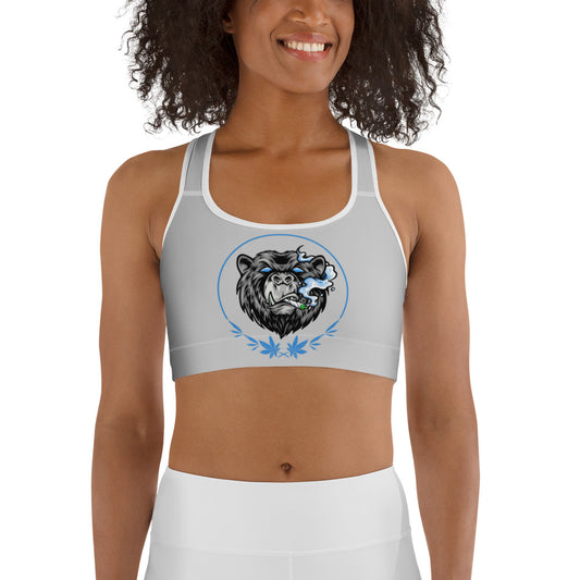 Stoners Only Grey & Blue Smoking Bear Sports bra