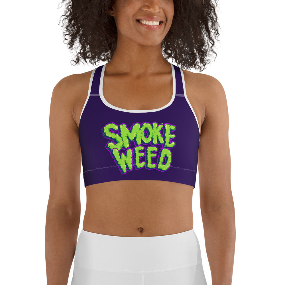 Navy Blue & Green Smoke Weed Stoners Only Sports bra