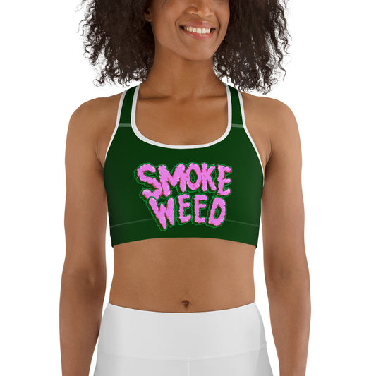 Dark Green & Pink Smoke Weed Stoners Only Sports bra