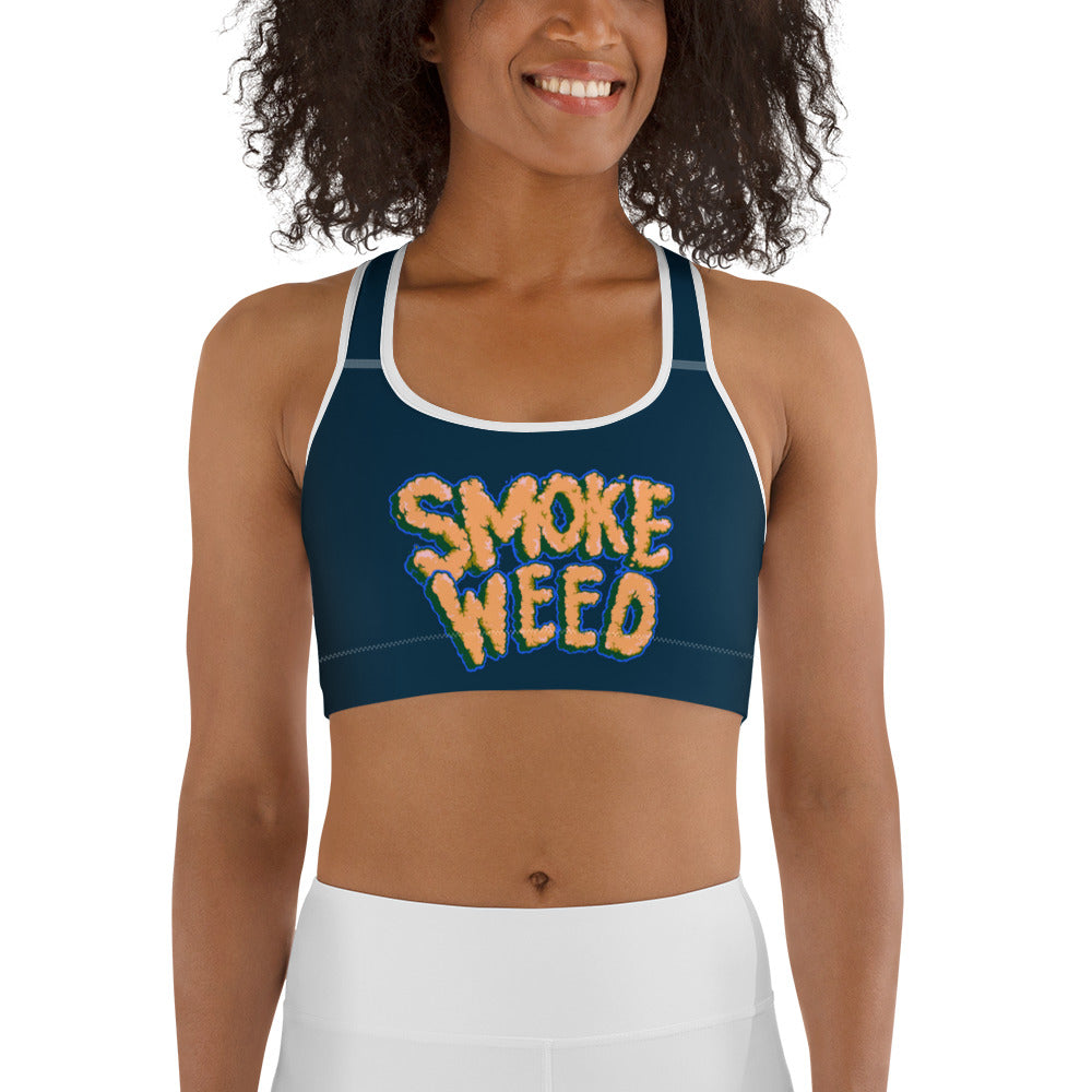 Navy Blue & Orange Smoke Weed Stoners Only Sports bra